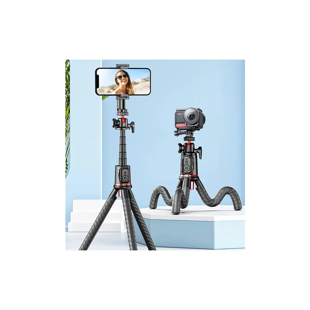 Штатив RTAKO C03 Octopus Extendable Tripod Selfie Stick (with Detachable Phone Holder) Black (6942063212416) - фото 8