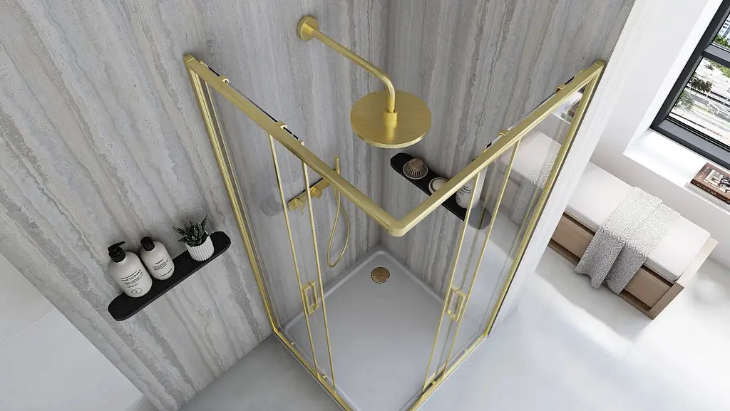 Душова кабіна Rea City 80x80 brushed gold REA-K6444, Золотий, Універсальна, прозорий, золотий - фото 5