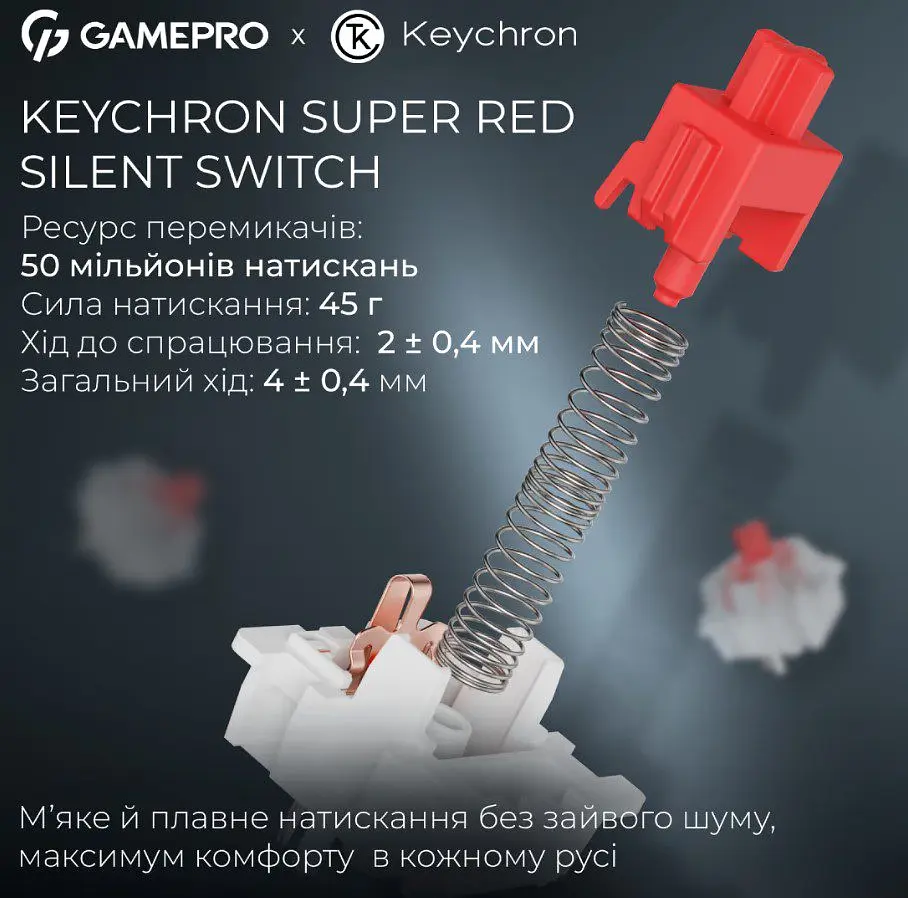 Клавіатура ігрова механічна GamePro MK-285-BL Asgard Ragnar Keychron Super Red Switch Bluetooth 5.2/2.4 ГГц/USB Blue - фото 7