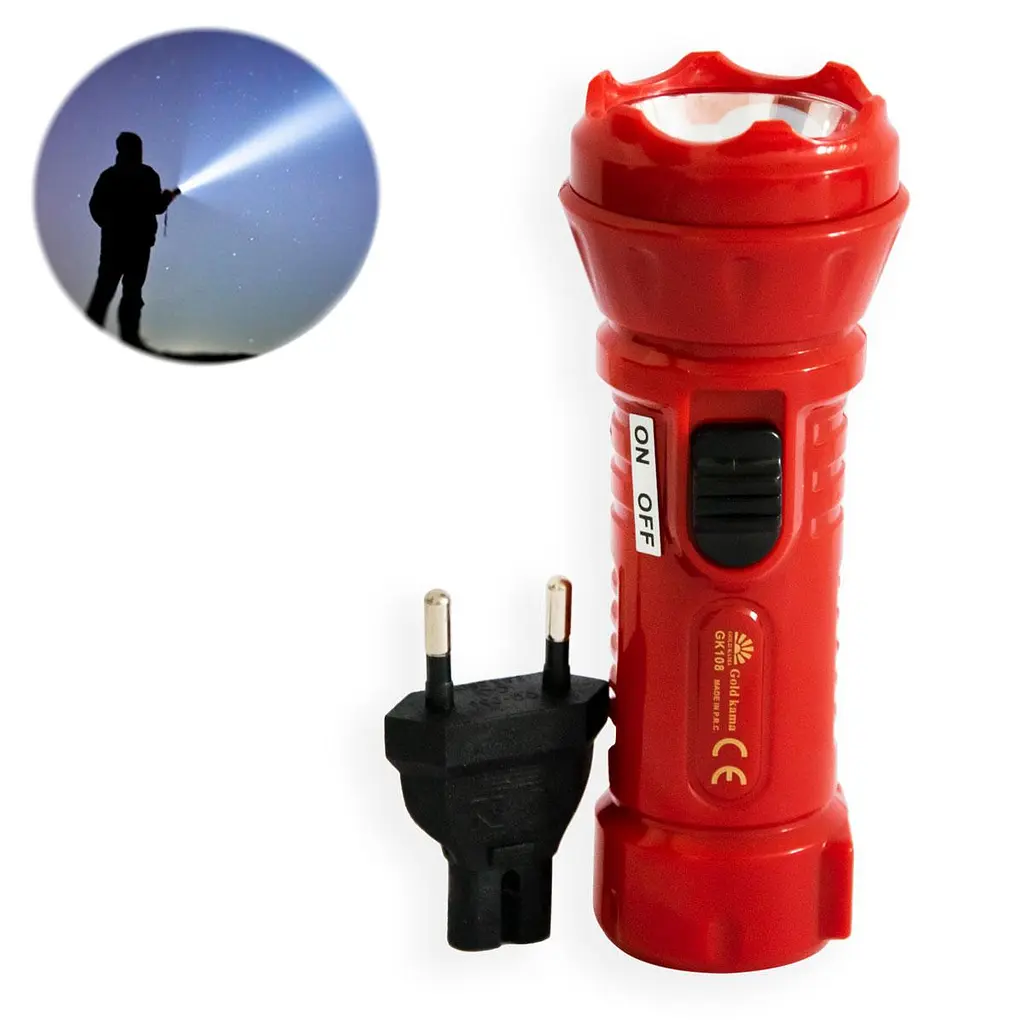 Фонарь ручной Gold Kama 1W, аккумуляторный, LED, с адаптером для зарядки, красный - фото 2