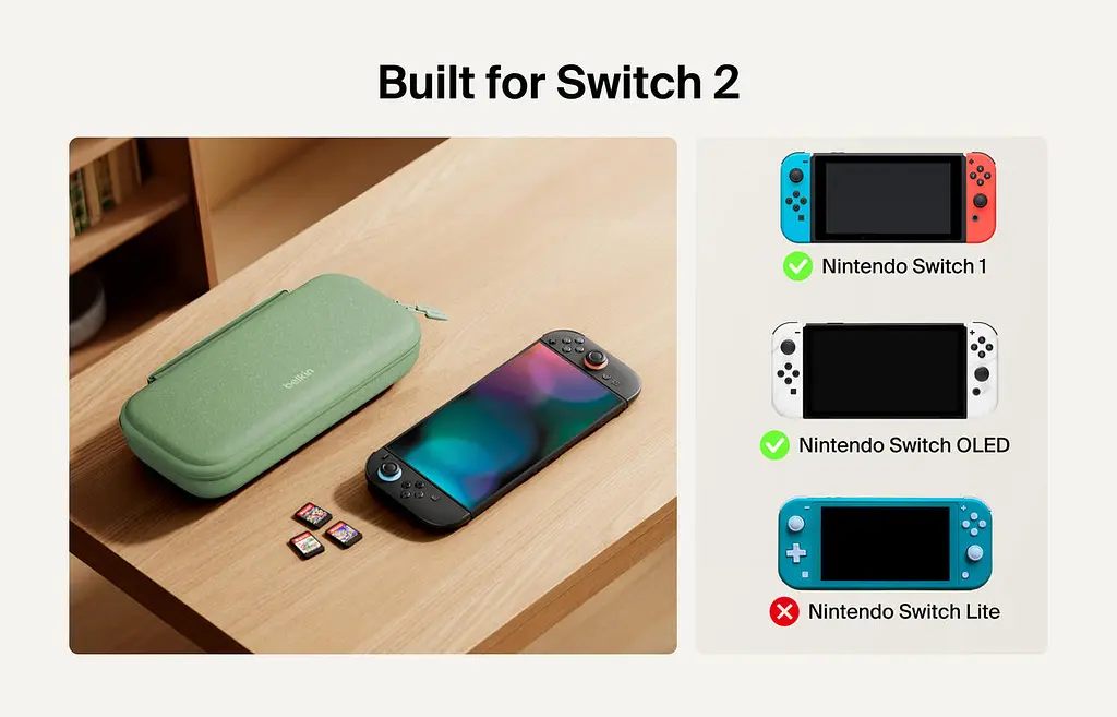 Belkin Чохол із аккумулятором 10000мА·рік для Nintendo Switch 2, Sage - фото 4