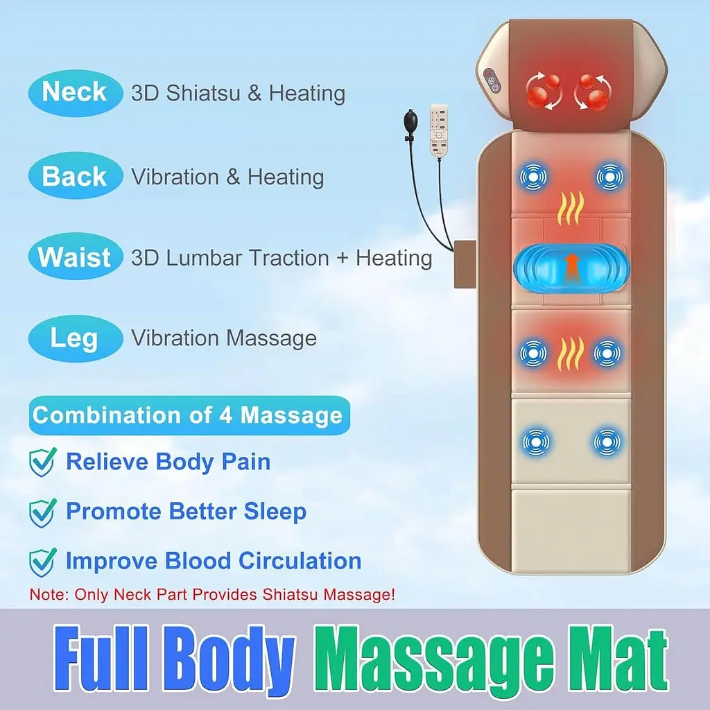 Масажний мат Shiatsu з підігрівом для всього тіла, складаний, з масажем шиї - фото 6