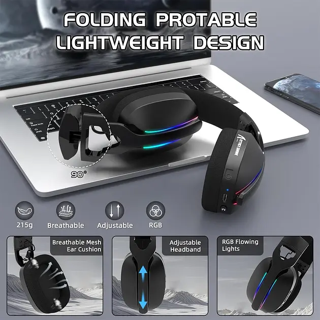 Attack Shark L90 Wireless Gaming Headset — бездротова Bluetooth-гарнітура з мікрофоном для геймерів, Чорний - фото 5