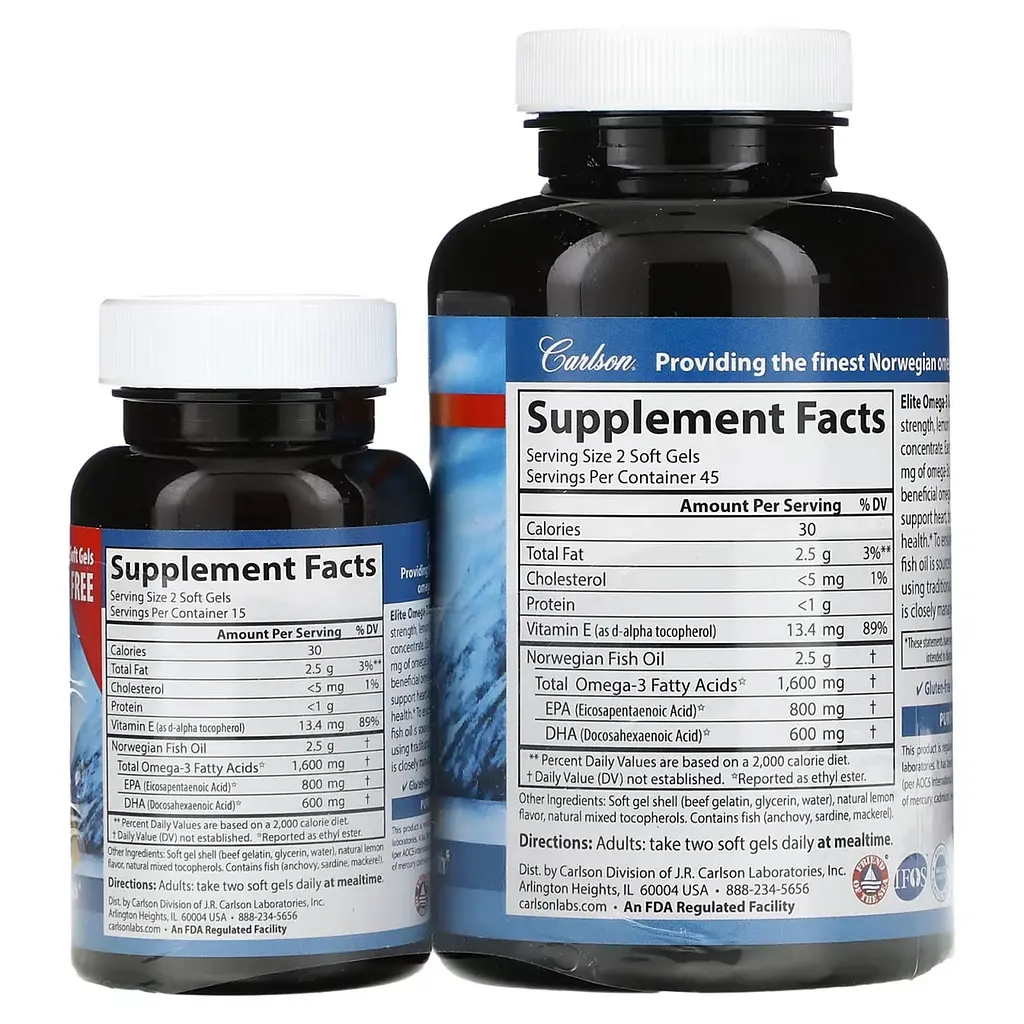 Омега-3 норвезька Carlson Elite Omega-3 1600 мг 90+30 гел капс лимон - фото 2