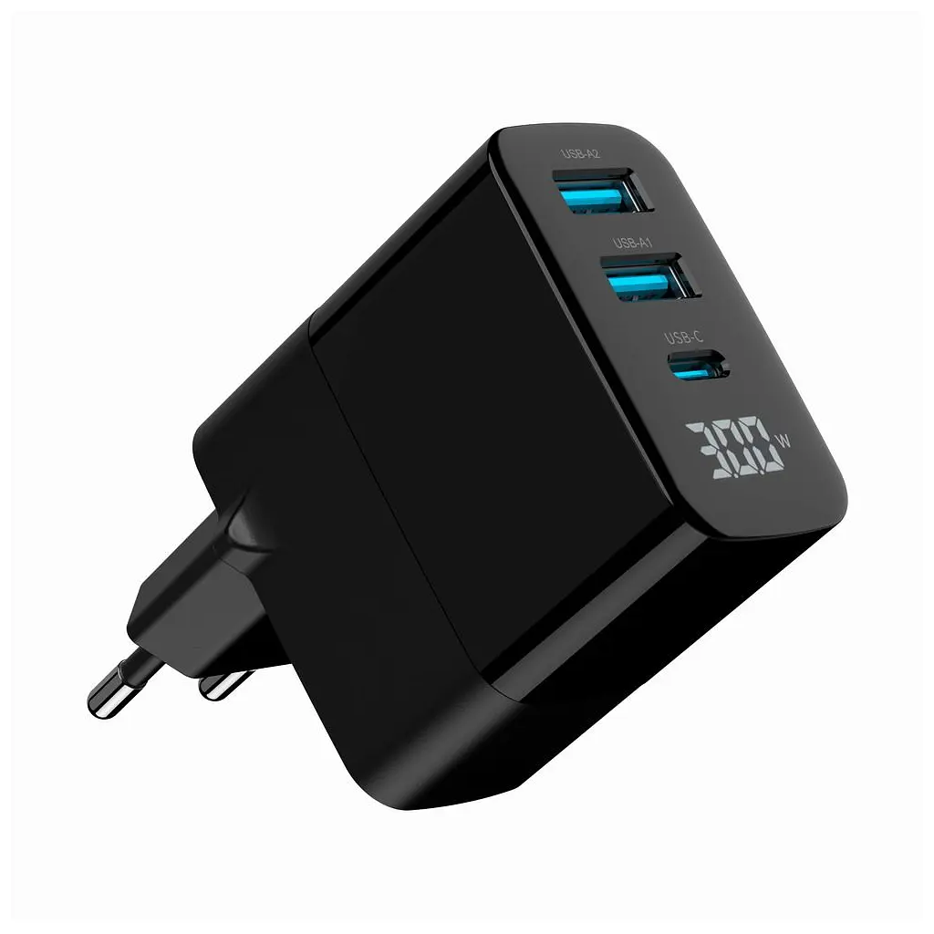 Зарядний пристрій Gembird 2хUSB-A (QC3.0 18W) + 1хType-C (PD20W) LCD black (TA-UC-PDQC30LCD-BK-02) - фото 4