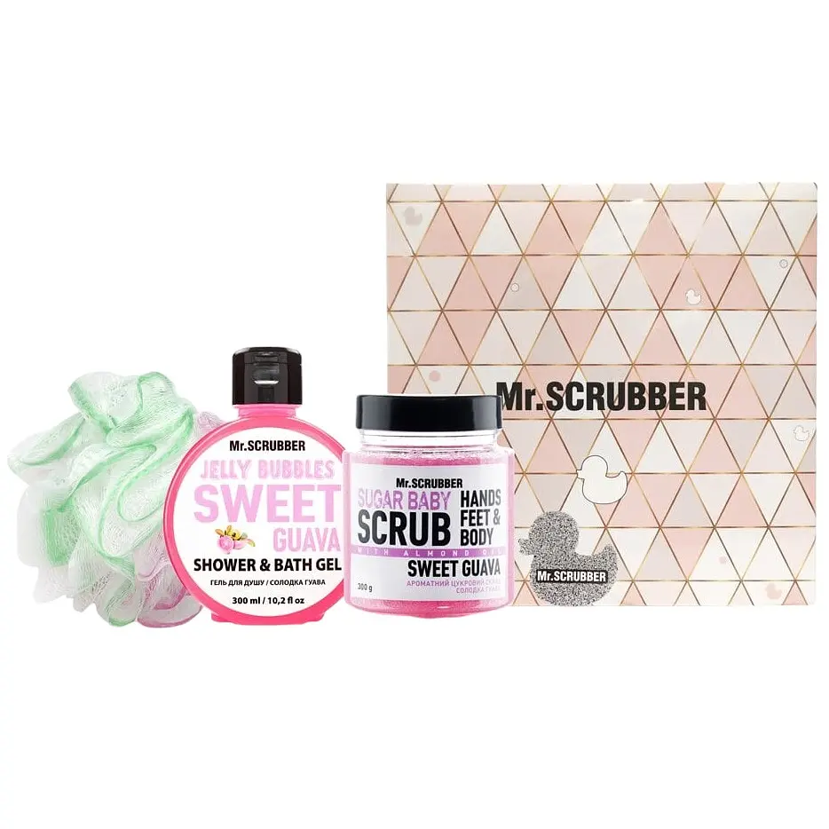 Подарунковий набір Mr.Scrubber Sweet Guava: Цукровий скраб 300 г + Гель для душу 300 мл + Мочалка Хмаринка - фото 2