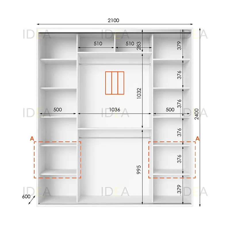 Шафа-купе Idea серія 3 210 x 60 x 240 см Білий Дзеркало - фото 2