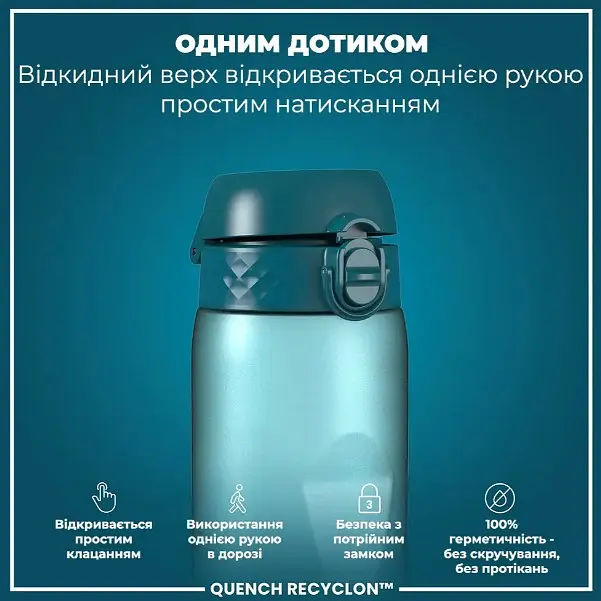 Бутылка для воды ION8 1000 мл BPA Free Times To Drink (ЭКО бутылка) Teal &amp; Blue (I8RF1000PTBMOT) - фото 2