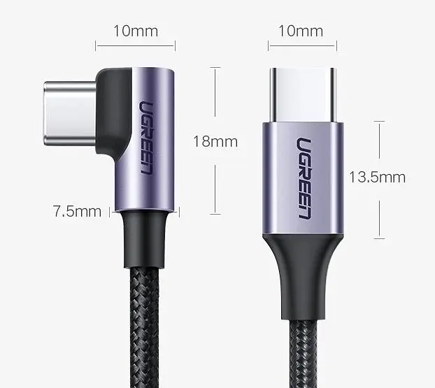 Кабель кутовий Ugreen US255 Type-C - Type-C 2 м чорний - фото 3