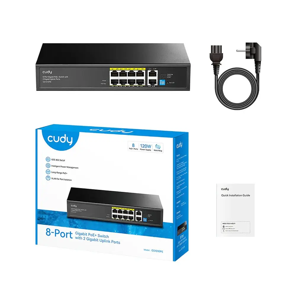 PoE-комутатор 10-портовий некерований Cudy GS1010PE 8 портів PoE+ гігабітний 120W (73-00502) - фото 2