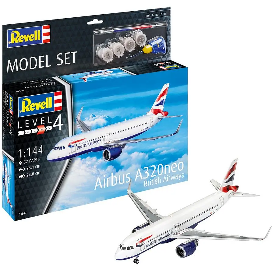 Сборная модель самолета Revell Набор Airbus A320neo British Airways уровень 4 масштаб 1:144, 66 деталей (RVL-63840) - фото 6