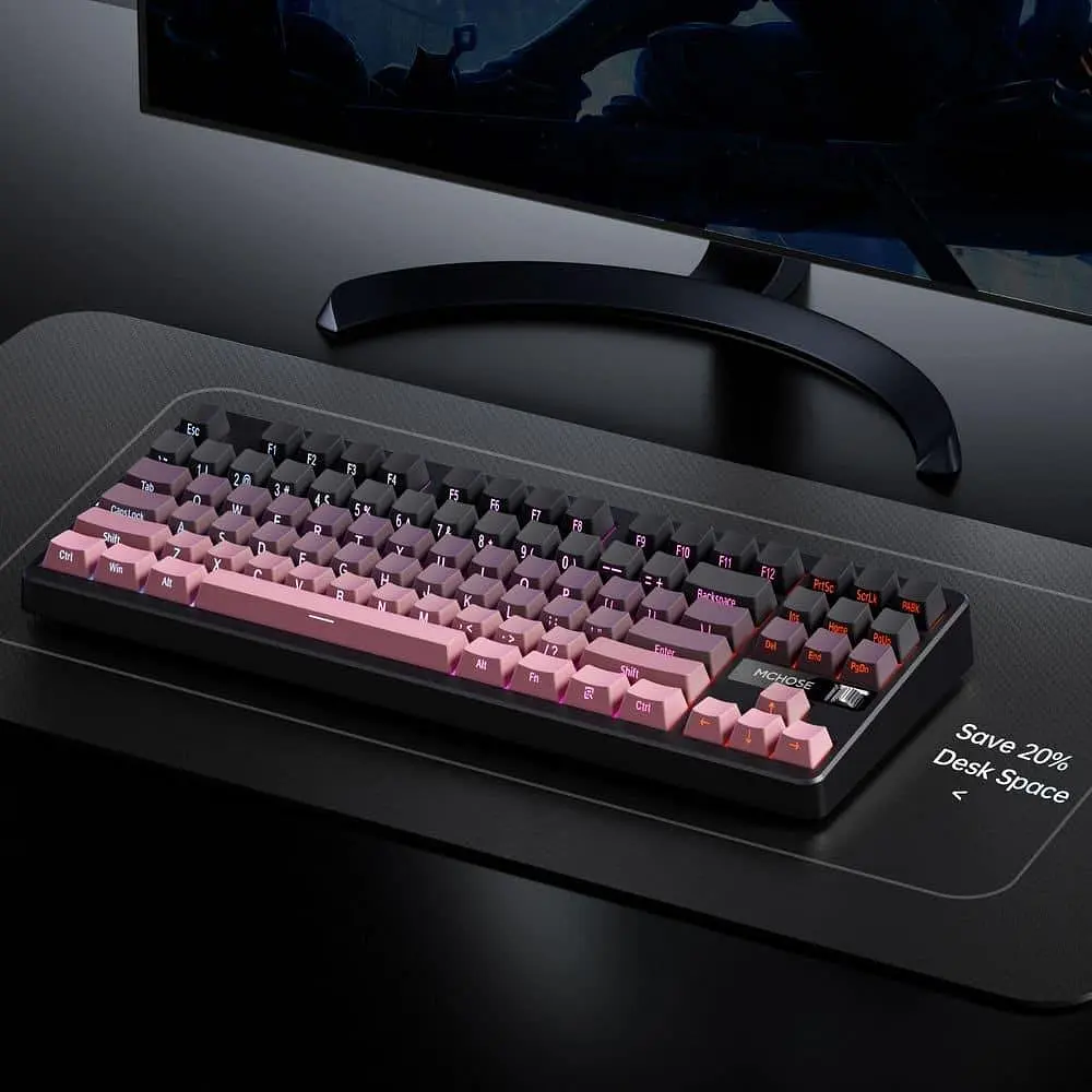 Клавіатура MCHOSE G87 RGB Mechanical Matcha Latte Switch V2 Wireless (MC-G87-17) Black/Pink (G-000003611) - фото 4