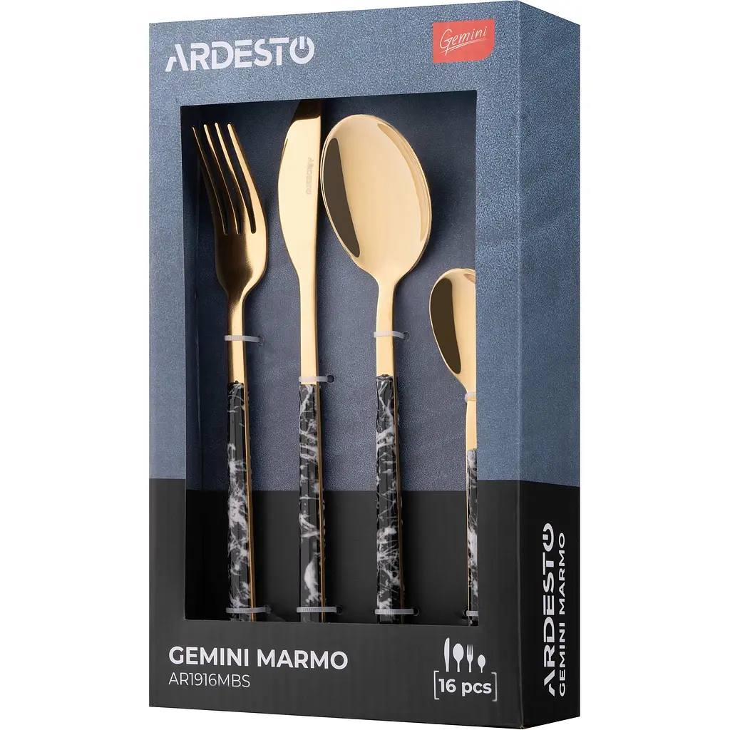 Набор столовых приборов Ardesto Gemini Marmo золотисто-черный 16 шт. (AR1916MBS) - фото 6