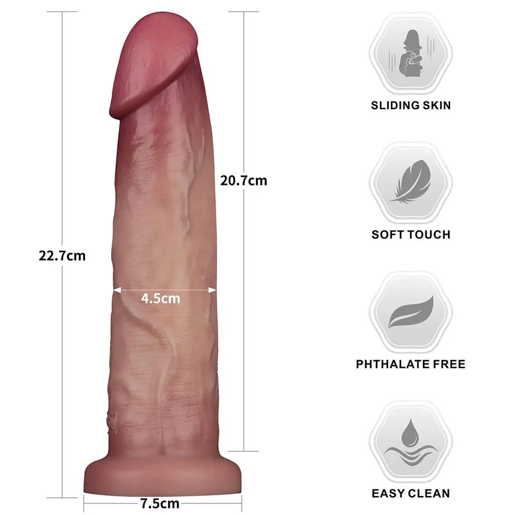 Фалоімітатор - Sliding Skin Pro II Dual Layer Silicone Dong 9" Flesh - фото 3