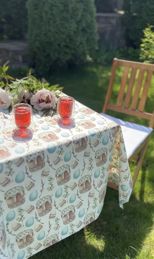 Водоотталкивающая Скатерть пасхальная Кулич 300х140 см (+ 6 салфетки 30х40) Голубой - фото 6