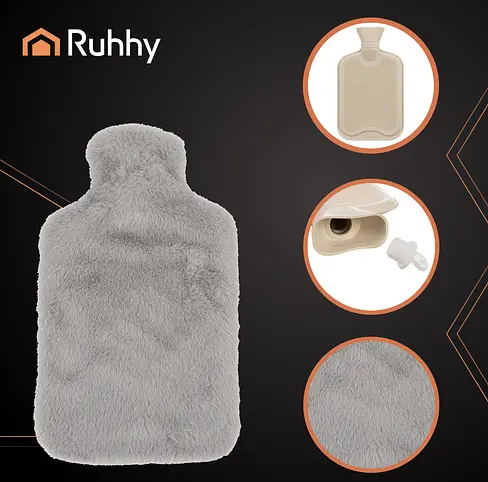 Гумова грілка з плюшевим чохлом Ruhhy 26383, 1.8 л, Bunny, сірий/бежевий — тепло для тіла до 3 годин - фото 3