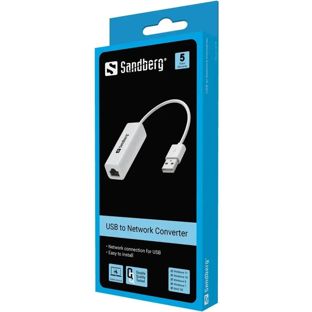Перехідник Sandberg USB 2.0 Type-A Ethernet RJ45 100Mb Sandberg білий - фото 2