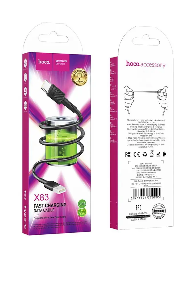 Кабель Hoco X83 USB Type-C 3A 1 m черный (ЦБ-00259106) - фото 4