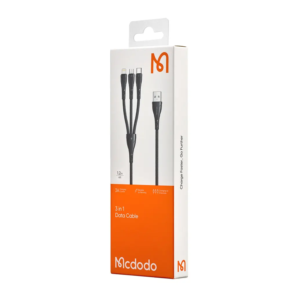 Кабель Mcdodo Mamba Series 3 в 1 Lightning + Micro USB + Type-C Cable 1,2 м CA-6960 Черный - фото 2