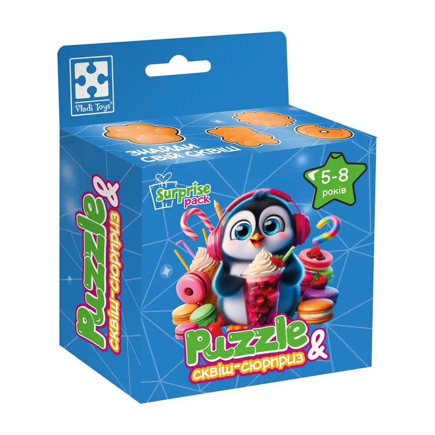 Пазли дитячі з сюрпризом Vladi Toys Пінгвінчик 180 дет. Синій (IP-177-P-1224)