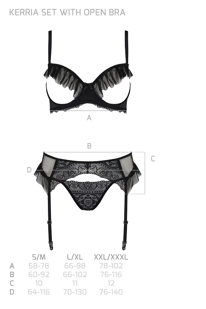 Комплект Passion KERRIA SET WITH OPEN BRA black, L/XL, бюстгальтер з відкритою чашкою, стрінги, пояс для панчіх - фото 5