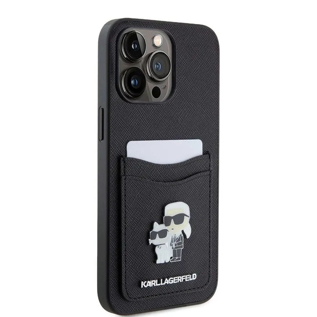 Чехол Karl Lagerfeld PU Saffiano Card Slot Metal Karl and Choupette Back Cover для iPhOne 15 Pro Max Black - фото 4