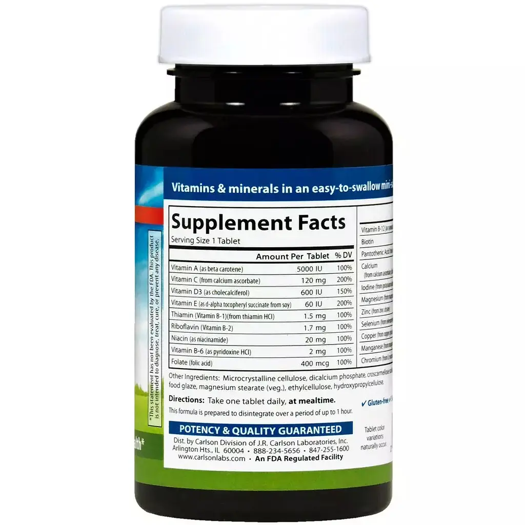 Комплекс основних вітамінів і мінералів Carlson Mini-Multi Essential Vitamins & Minerals 90 міні таблеток - фото 3