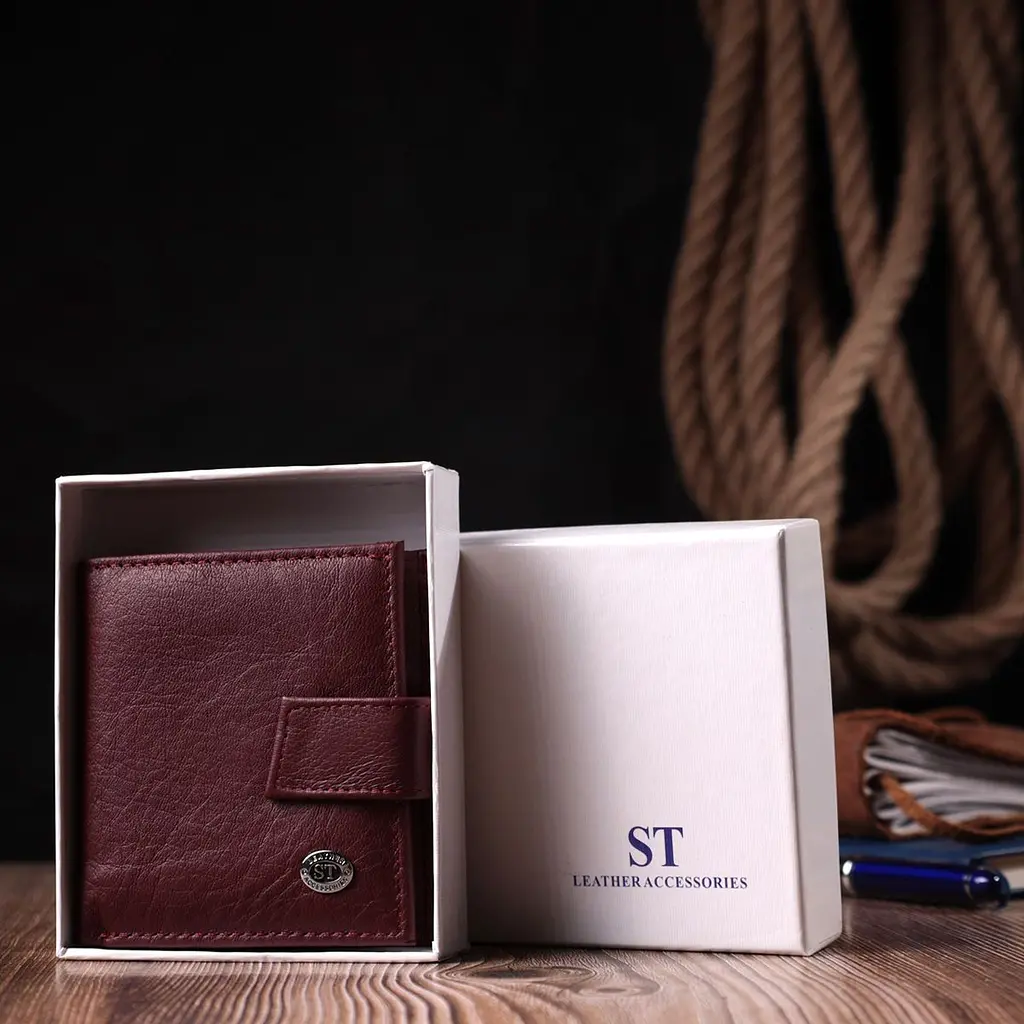 Компактний жіночий гаманець із натуральної шкіри ST Leather 22674 бордовий - фото 9