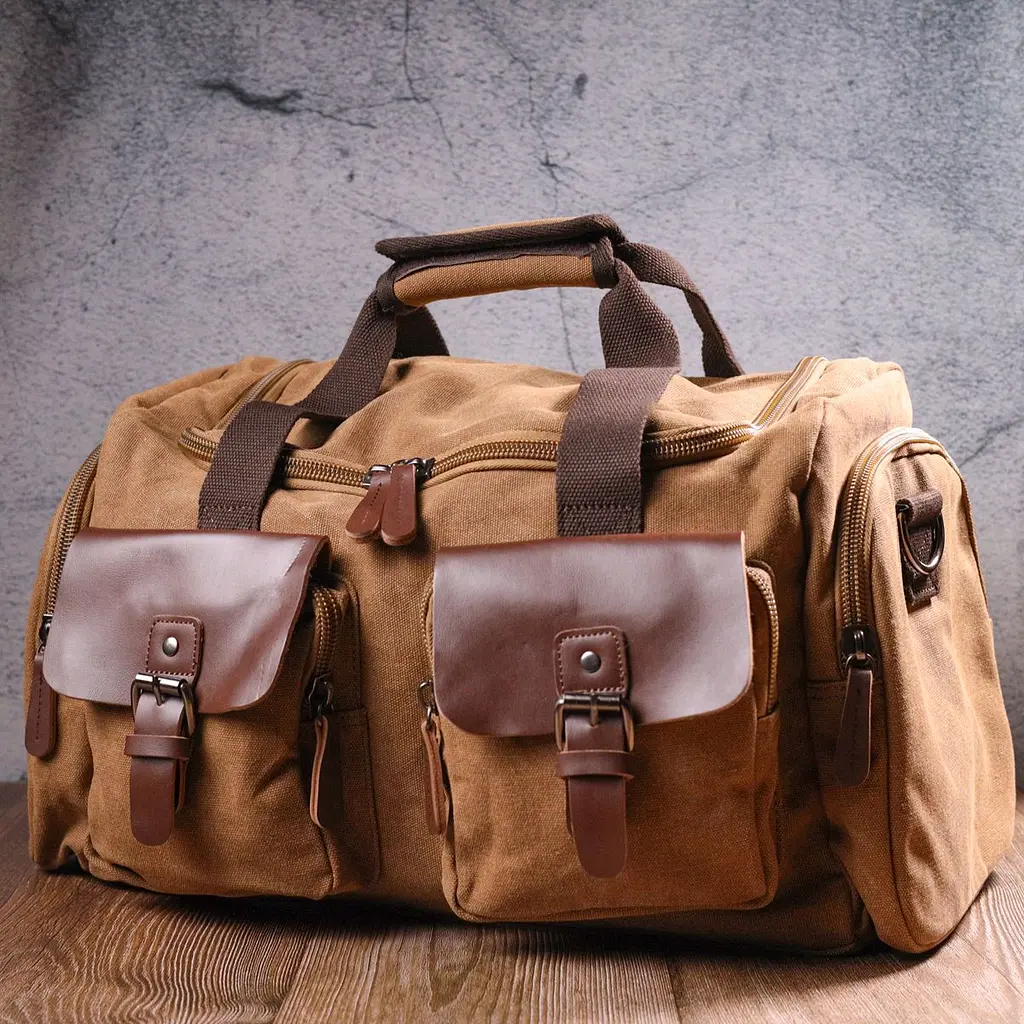 Зручна дорожня сумка із щільного текстилю 21239 Vintage коричнева - фото 9