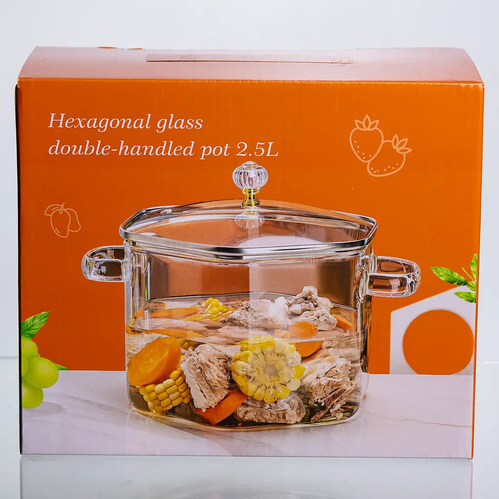 Каструля скляна Yiwu Diamond Crystal HP-34-40 2.5 л з кришталевою ручкою прозора боросилікатне скло - фото 6