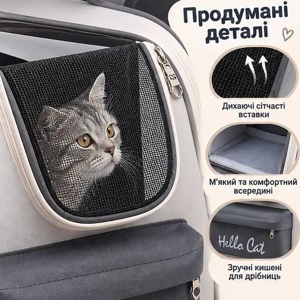Рюкзак-переноска для котів і собак Hello Cat - сумка-рюкзак для подорожей та прогулянок - фото 4