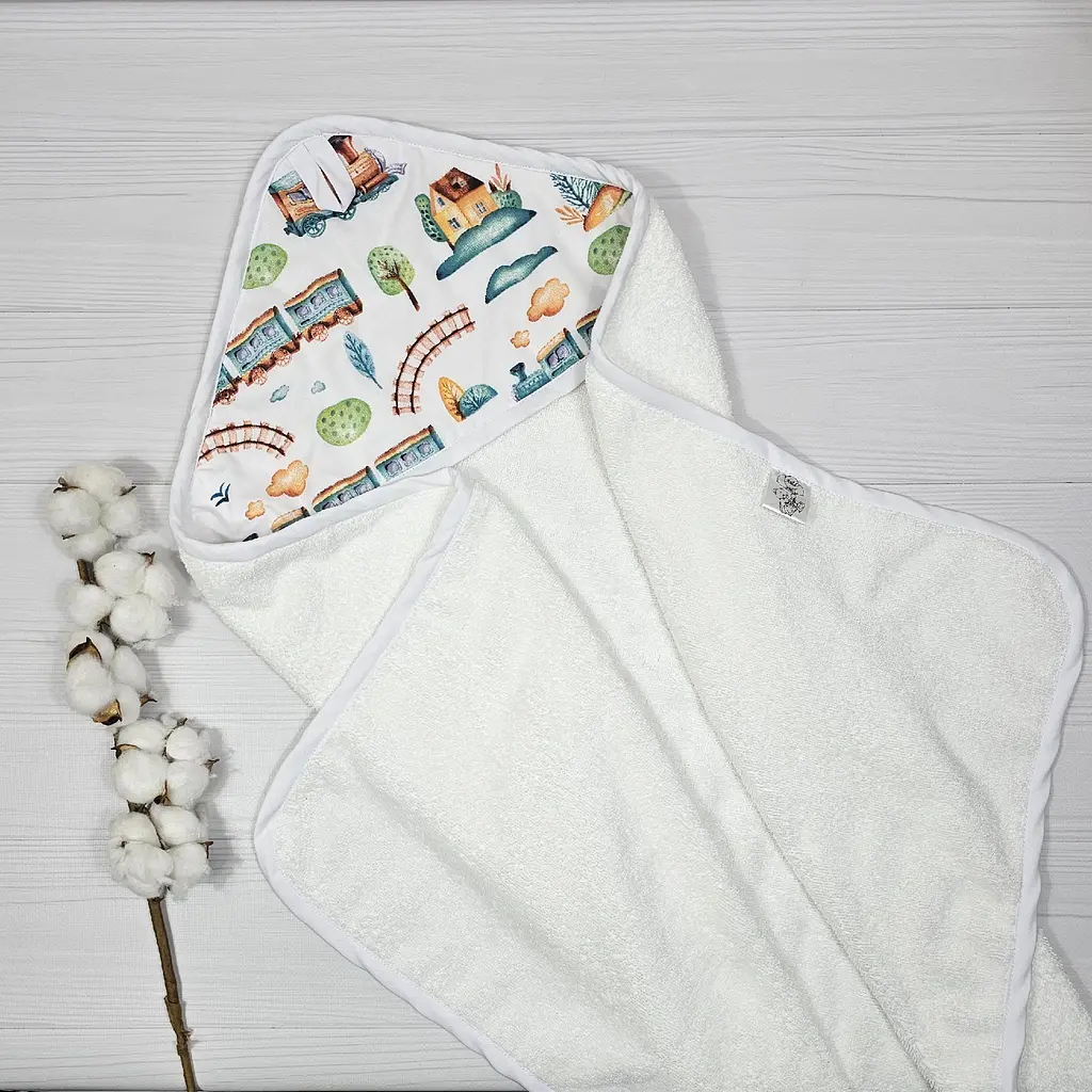 Дитячий рушничок-куточок 80х80 a.l.babybox Потяг Білий - фото 4