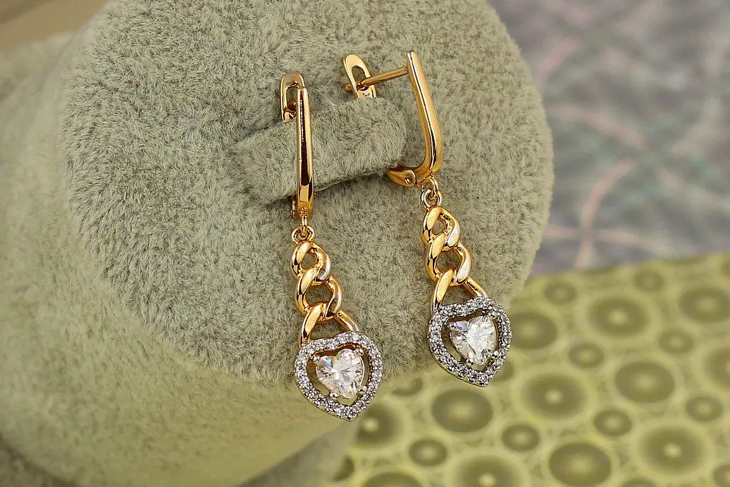 Сережки підвіски Xuping Jewelry сердечки з родієм 3,6 см золотисті - фото 2