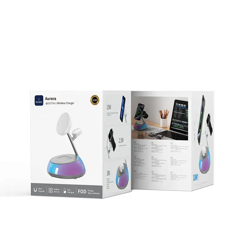 БЗП Wi-W036 Aurora 3 in 1 Wireless Charger White Wiwu teh0029901 - фото 2