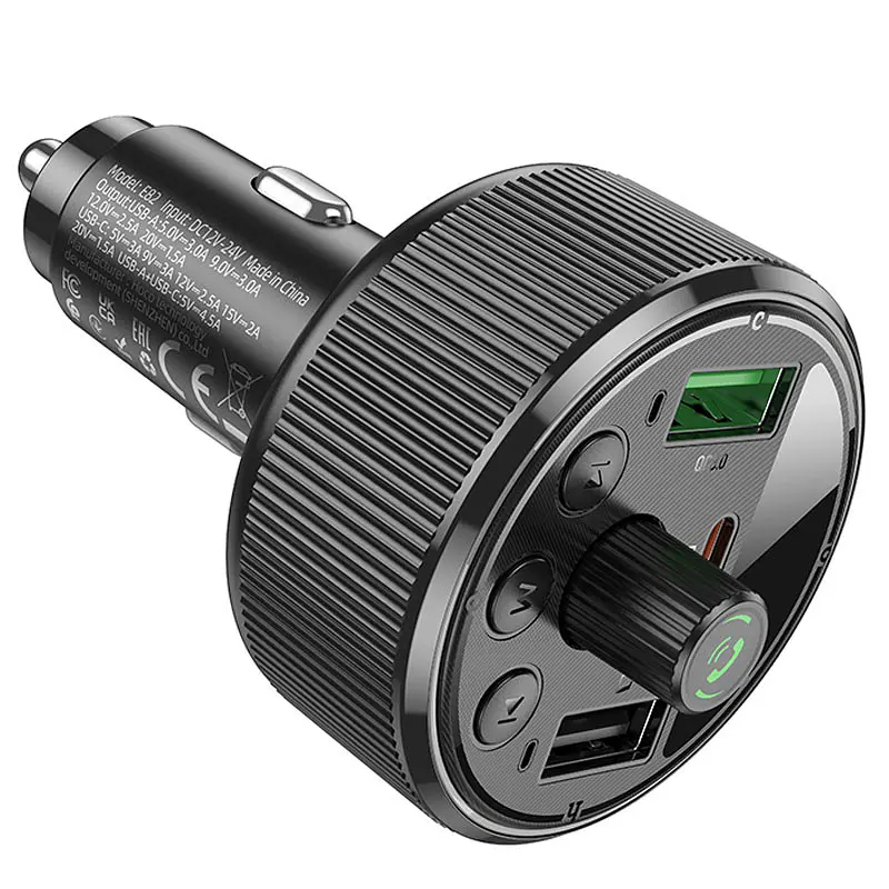 АЗП FM модулятор Hoco E82 Guerrero PD30W+QC3.0 (2USB-A/1C) Black - фото 2