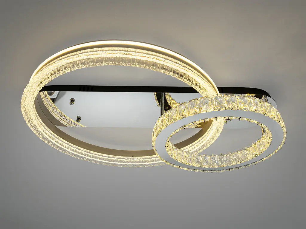 Стельова LED люстра два кільця 120 Вт хром - фото 2