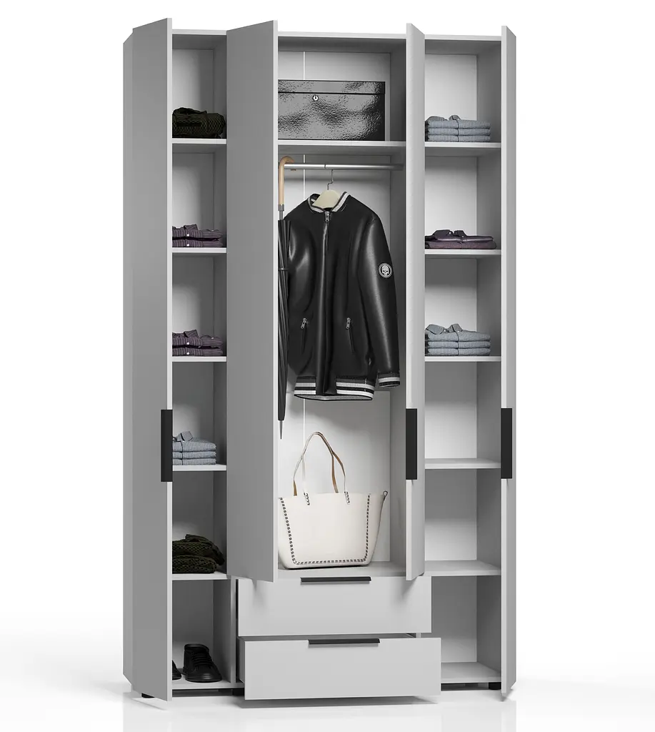 Шкаф для одежды Лира 140 4-х дверная с ящиками Orange-Line 1382х500х2400 Светло серый - фото 2