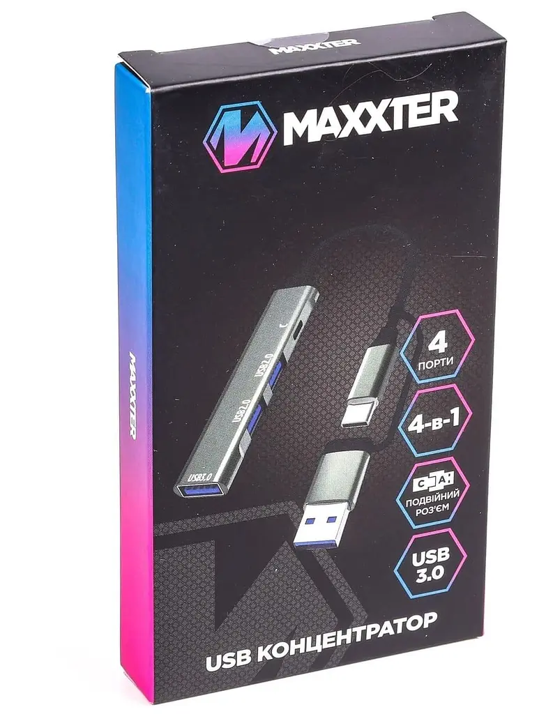 USB-Хаб Maxxter USB 3.0 HU3C-4P1CN-01 (HU3C-4P1CN-01) - фото 5