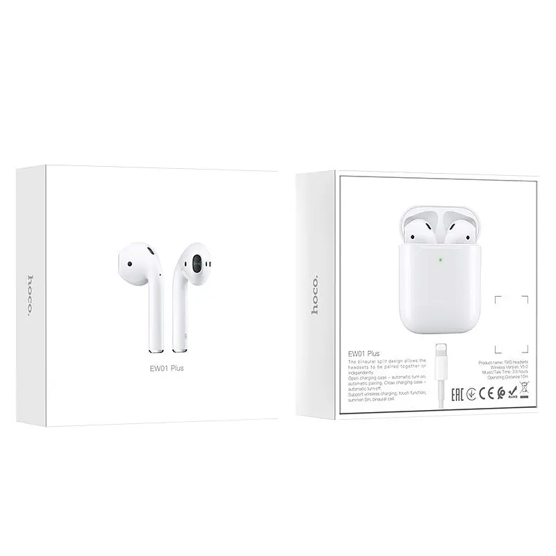 Беспроводные наушники Hoco EW01 Plus TWS белые с функцией беспроводной зарядки - фото 3
