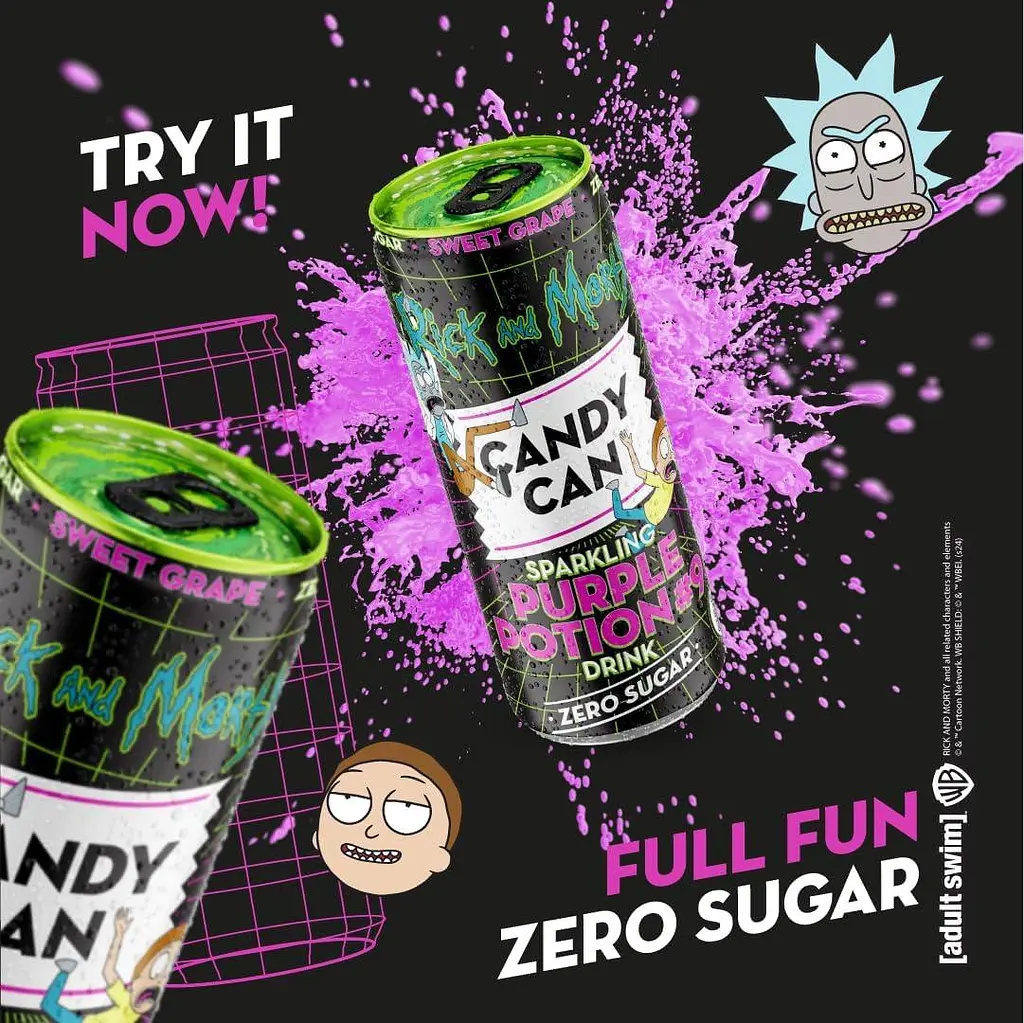 Газований напій Candy Can Rick and Morty Purple Potion Sugar Free зі смаком винограду 330 мл - фото 4