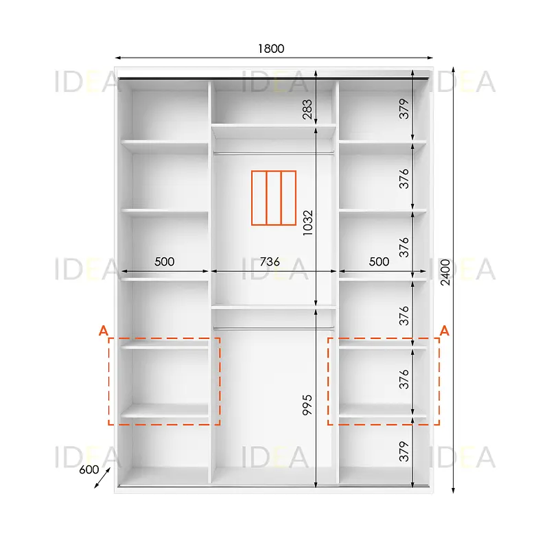 Шафа-купе Idea серія 3 180 x 60 x 240 см Білий Дзеркало - фото 2