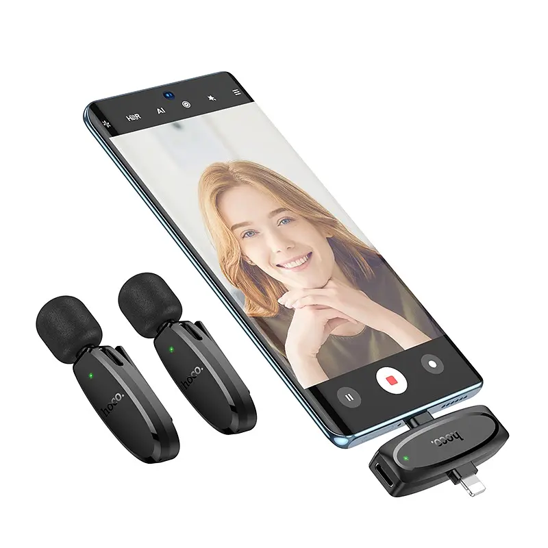 Бездротова мікрофонна система HOCO L15 dual-mic (iP/Type-C) Black (6942007638623) - фото 7