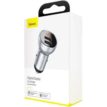 Автомобільний зарядний пристрій Baseus Digital Display Dual USB 4.8 A Car Charger 24 W Silver CCBX-0S  - фото 5