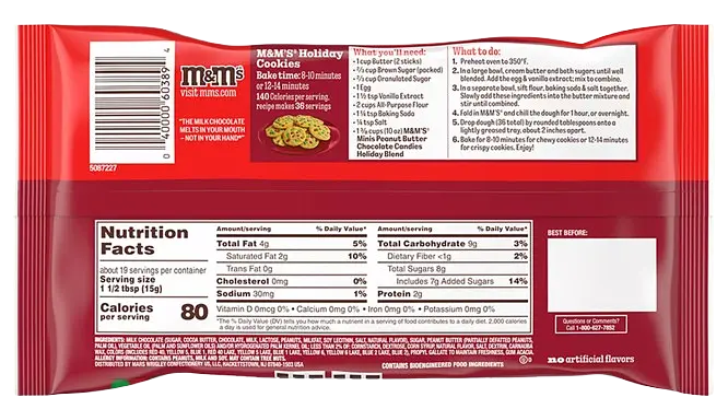 Драже M&M's Minis Peanut Butter Milk Chocolate Red & Green Christmas Candy Baking Bits 283 г - фото 2