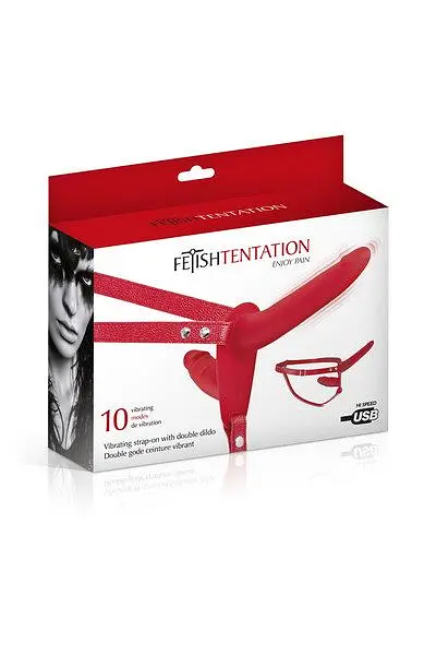 Подвійний страпон Fetish Tentation Vibrating Strap-On, 15 см - фото 3