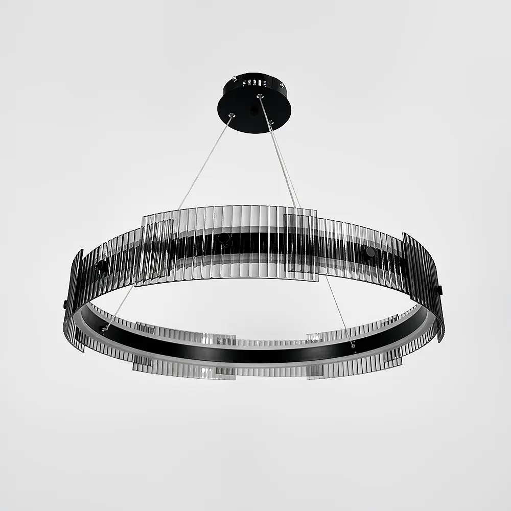 Чорна кільцева люстра з графітовими пластинами Ø 60 см | Арт. MJ 233-600 BK | Line F - фото 4