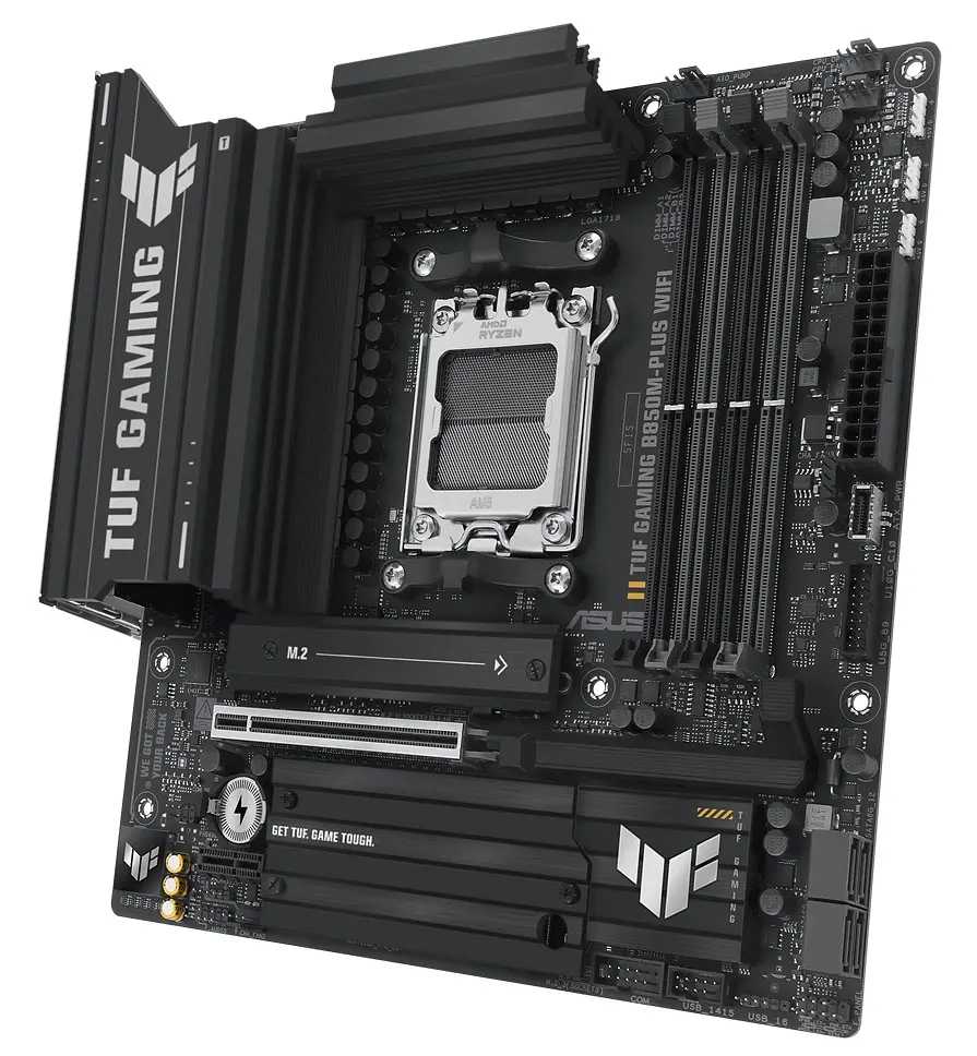 Материнская плата AM5 Asus TUF GAMING B850M-PLUS WIFI, B850, 4xDDR5, Int.Video (CPU), 4xSATA3, 3xM.2, 1xPCI-E 5.0 x16, 1xPCI-E 4.0 x1, ALC1220P, Realtek 2.5Gb, WiFi 6E, Bluetooth 5.3, 10xUSB 3.2 / 6xUSB 2.0, HDMI/DP, MicroATX - фото 4