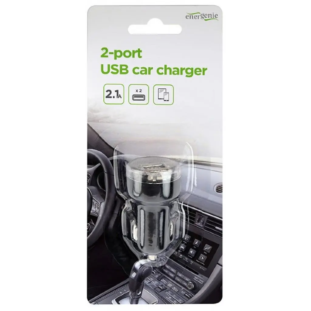 Зарядний пристрій EnerGenie USB 2.1A black (EG-U2C2A-CAR-02) - фото 3