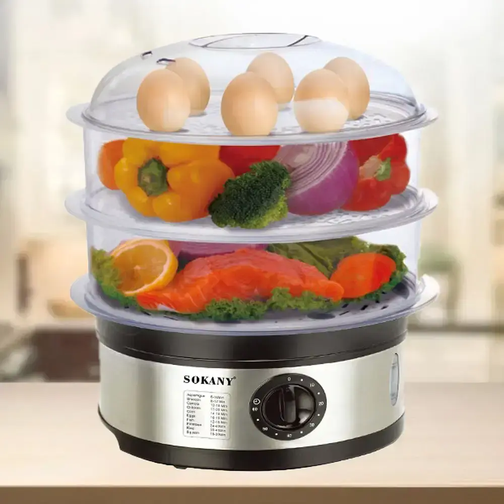 Електрична пароварка Jeep 3-рівнева 650 Вт, 11 л, Sokany SK-07018/Мантоварка електрична/Електропароварка - фото 2