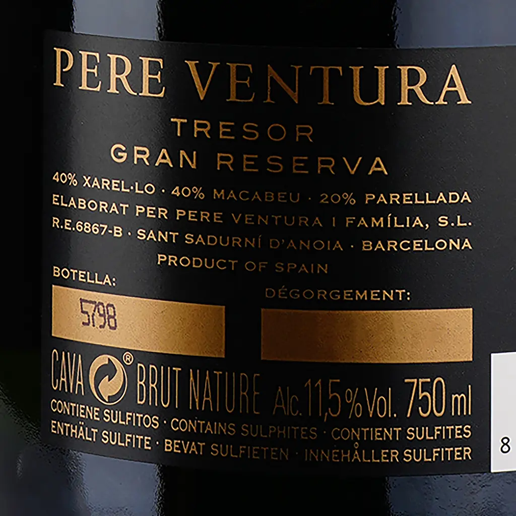 Игристое вино Pere Ventura Cava Tresor Brut Nature, белое, брют, 11,5%, 0,75 л - фото 3